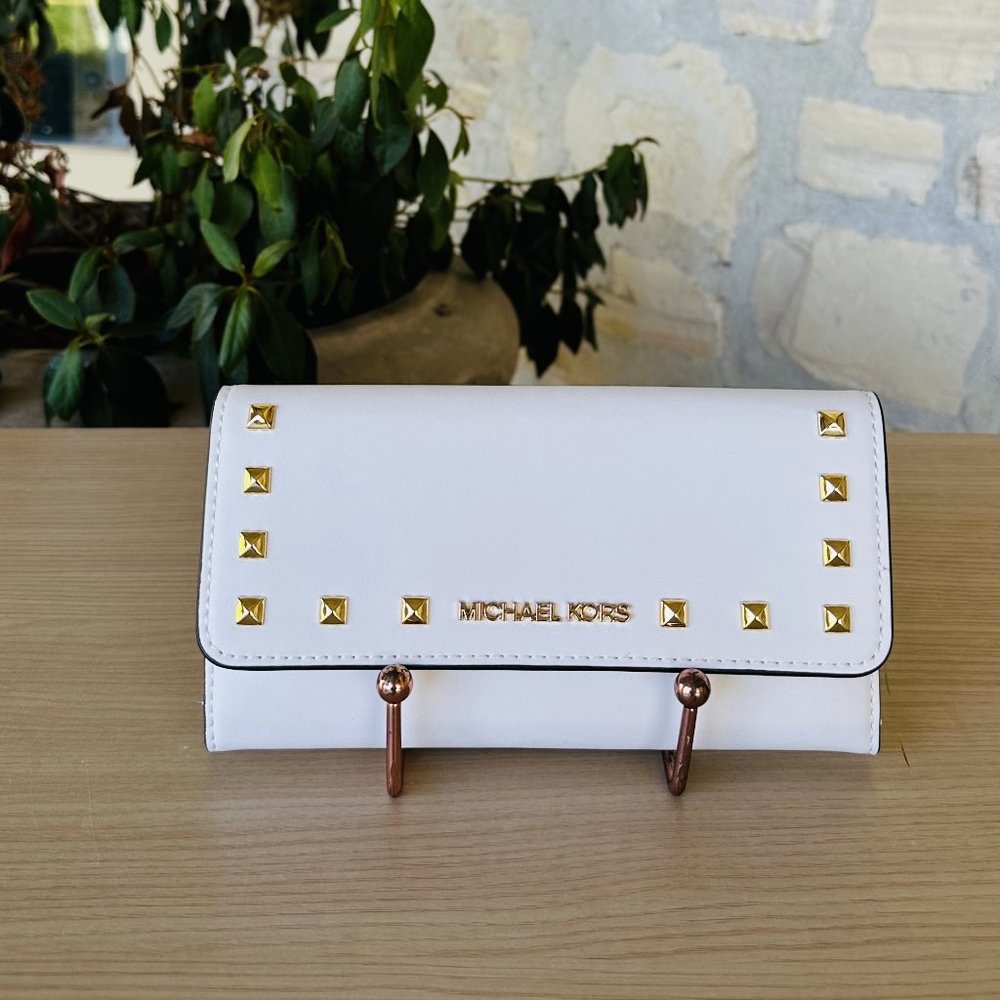 Michael Kors Cece MD Studded Flap Pocket Leather Shoulder & Wallet OPTIC White - Picture 10 of 14